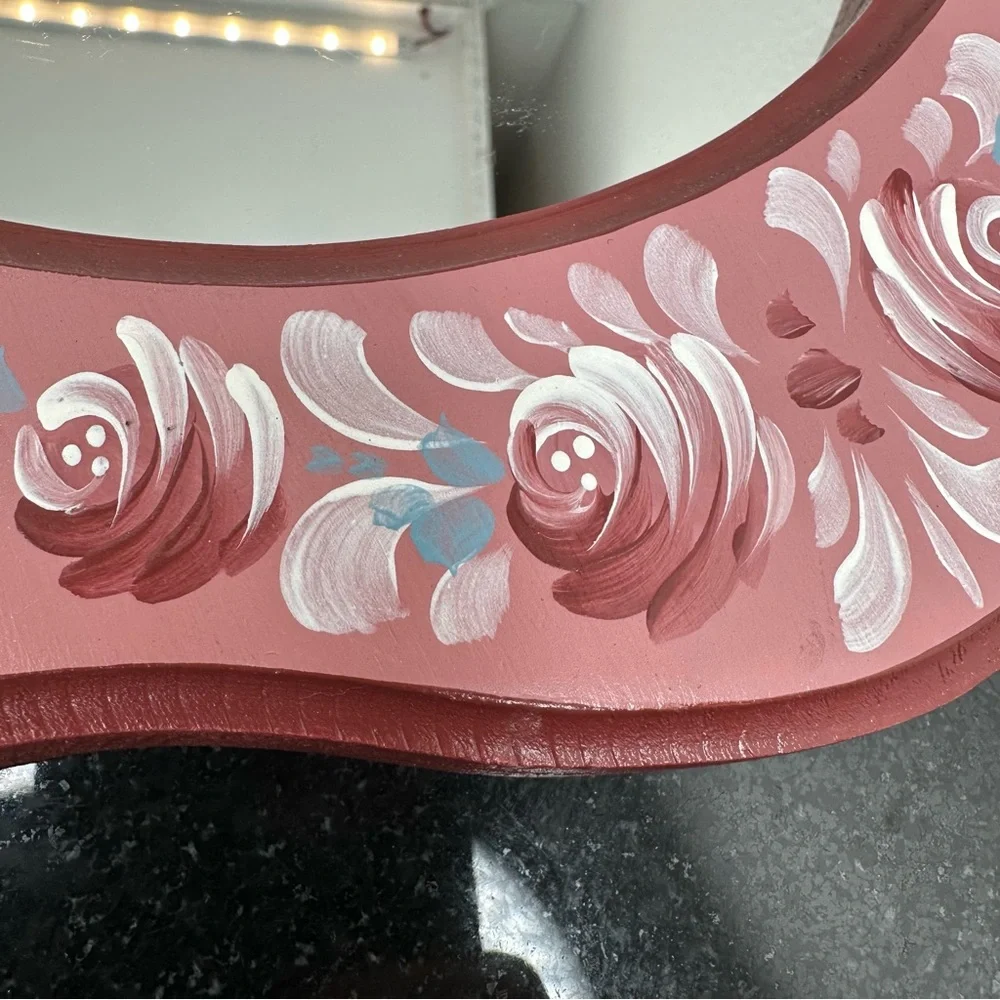 Hand Painted Pink Floral Mirror - Picture 2 of 10